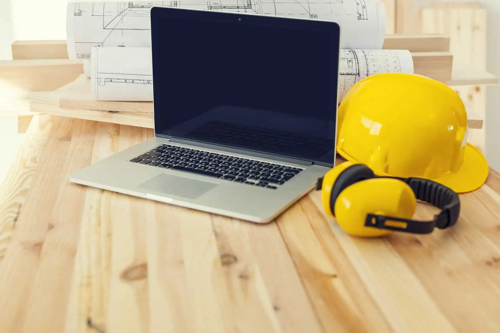 Laptop with construction equipment